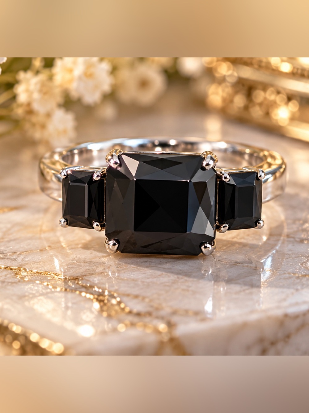 Black Three-Stone Statement Ring | 316L Stainless Steel | STS
